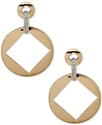 Karl Lagerfeld Paris Two-Tone Pave Square Drop Hoop Earrings
