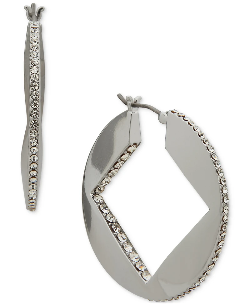 Karl Lagerfeld Paris Medium Pave Square-Cut Hoop Earrings, 1.1"
