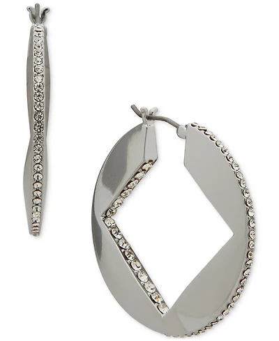 Karl Lagerfeld Paris Medium Pave Square-Cut Hoop Earrings, 1.1"
