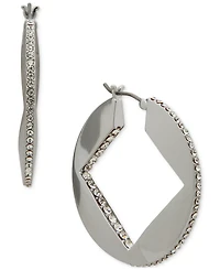 Karl Lagerfeld Paris Medium Pave Square-Cut Hoop Earrings, 1.1"