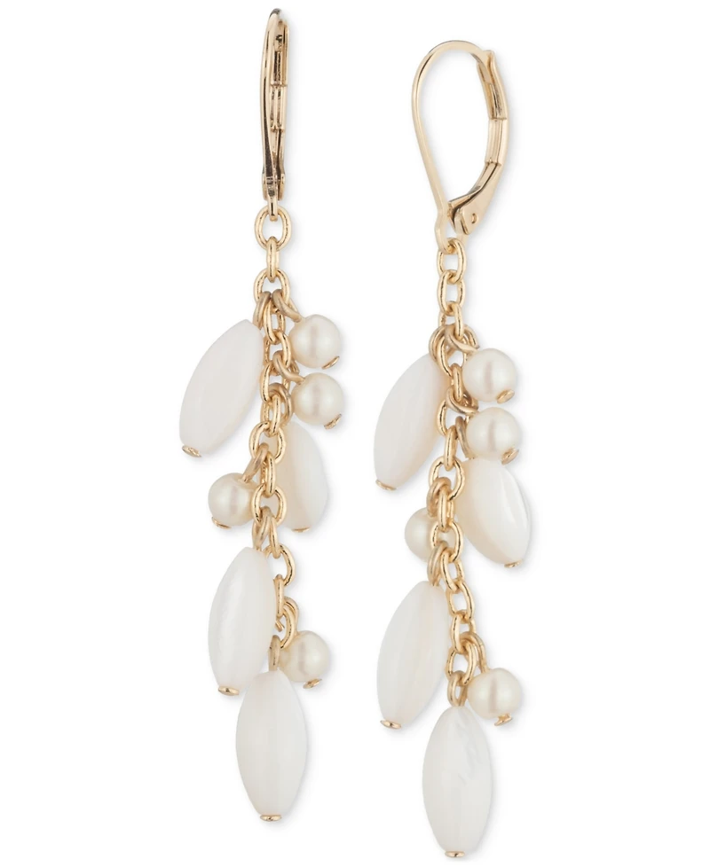 Lauren Ralph Lauren Gold-Tone White Beaded Linear Earrings