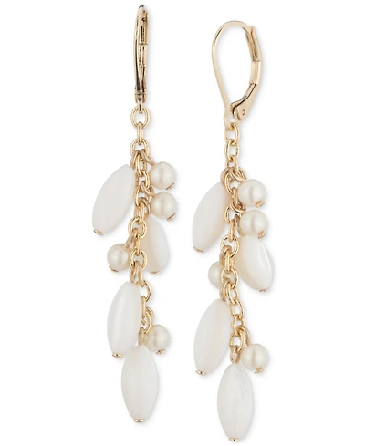 Lauren Ralph Lauren Gold-Tone White Beaded Linear Earrings