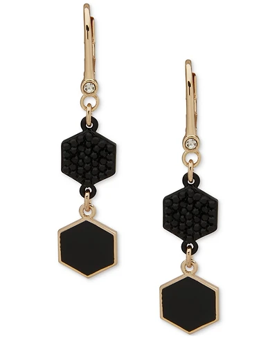 Dkny Gold-Tone Pave & Color Hexagon Double Drop Earrings