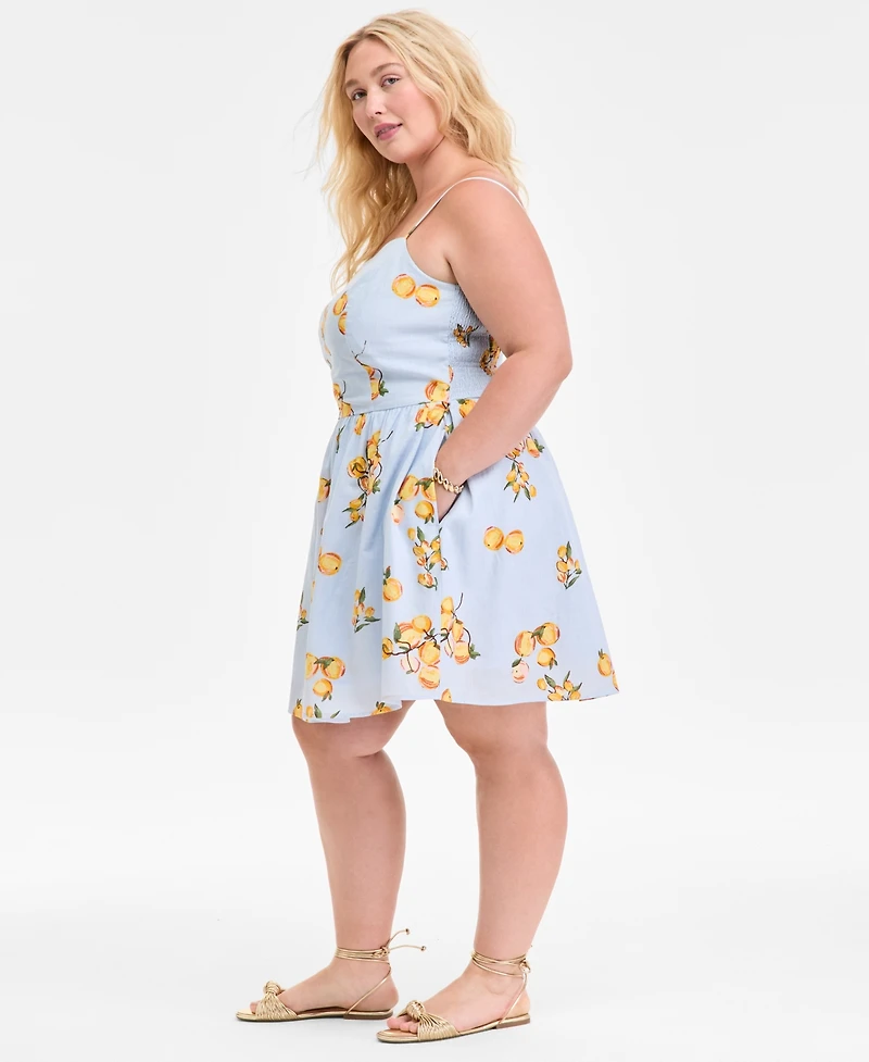On 34th Plus Cotton Kumquat Smocked-Back Mini Dress, Exclusively at Macy's