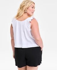 On 34th Plus Cotton Gauze V-Neck Flutter-Sleeve Top, Exclusively at Macy's