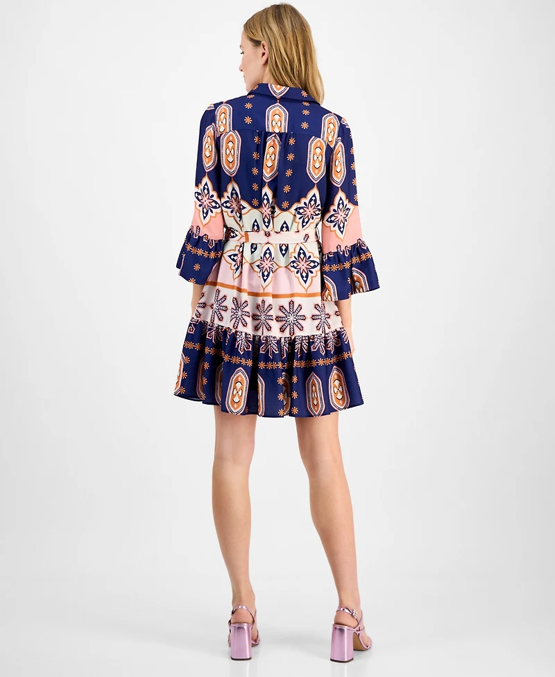julia jordan Women's Printed Button-Front Tie-Waist Dress