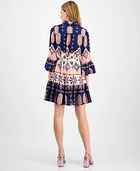 julia jordan Women's Printed Button-Front Tie-Waist Dress