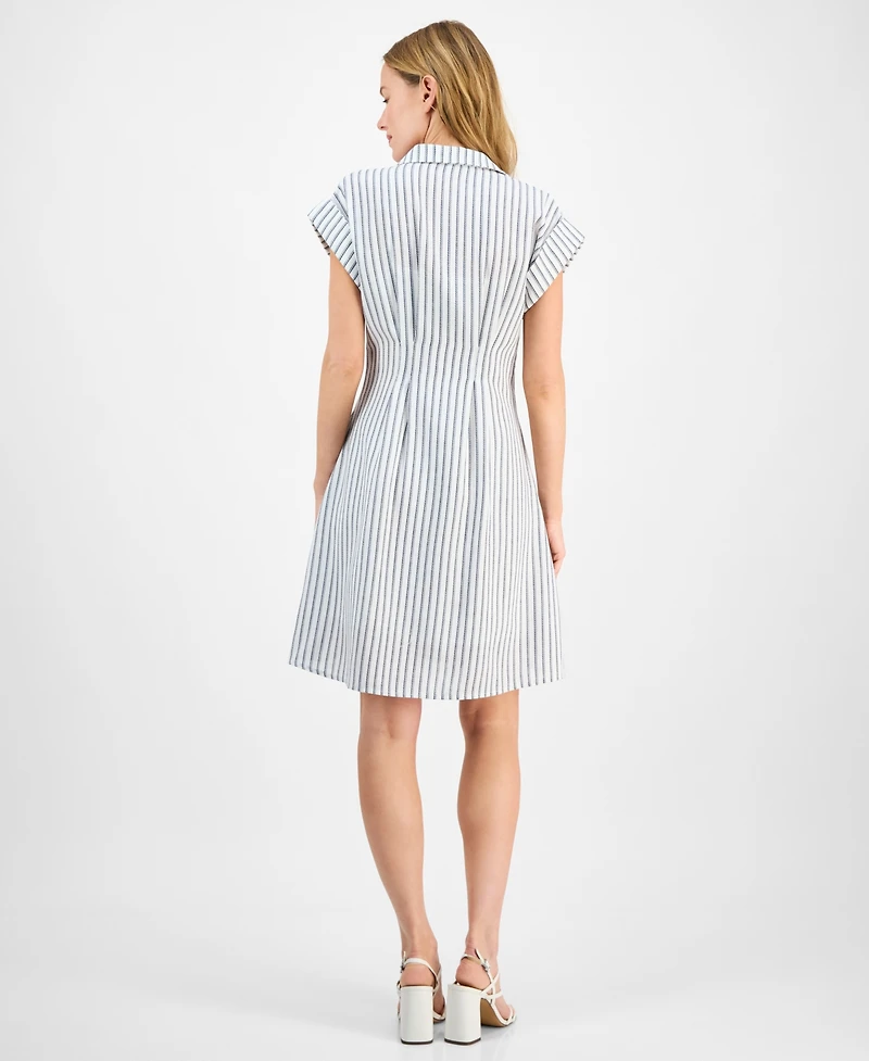 julia jordan Women's Striped Cap-Sleeve Button-Front Dress