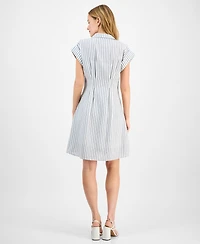 julia jordan Women's Striped Cap-Sleeve Button-Front Dress