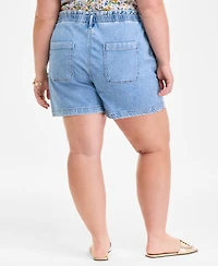 On 34th Trendy Plus Paper-Bag Elastic Waist Denim Shorts, Exclusively at Macy's