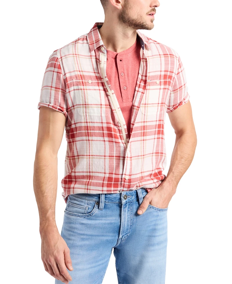 Men's Sagrino Fitted Short Sleeve Plaid Button-Front Shirt