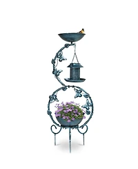Bird Bath and Solar Feeders Combo with Flower Planter Pedestal