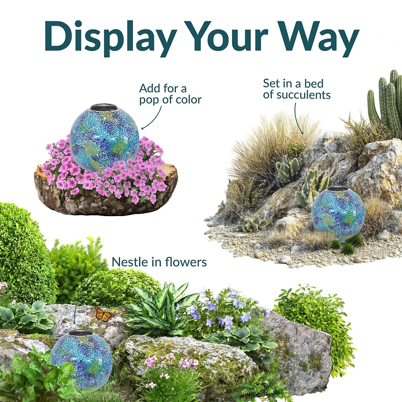 Sunnydaze Decor Glass Mosaic Garden Gazing Globe with Solar Light - 10 Blue