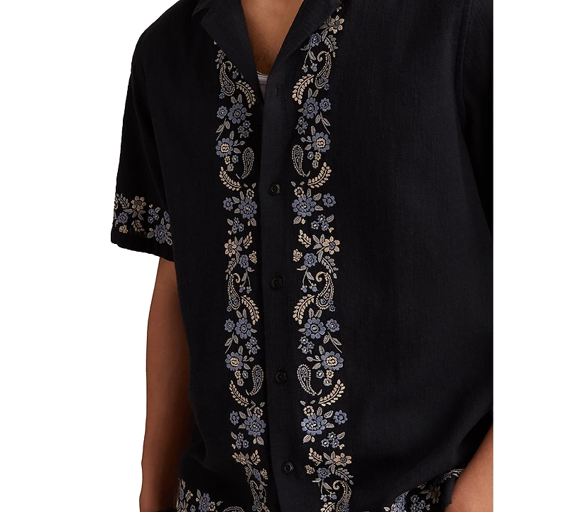 Lucky Brand Men's Short Sleeve Embroidered Border Button-Front Shirt