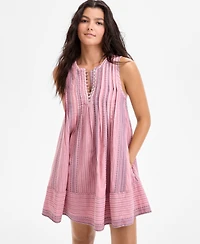 Lucky Brand Women's Cotton Pintuck Button-Front Mini Dress