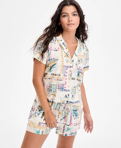 Lucky Brand Women's Printed Linen-Blend Camp Shirt