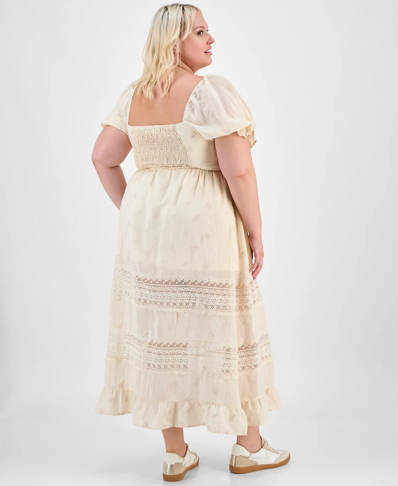 And Now This Trendy Plus Puff-Sleeve Lace-Trim Midi Dress, Exclusively at Macy's