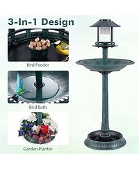 3-In-1 Pedestal Bird Bath with Solar Light with Bird Feeder & Flower Planter