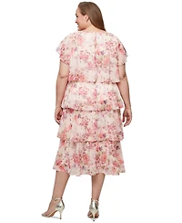 Sl Fashions Plus Floral-Print Tiered Dress