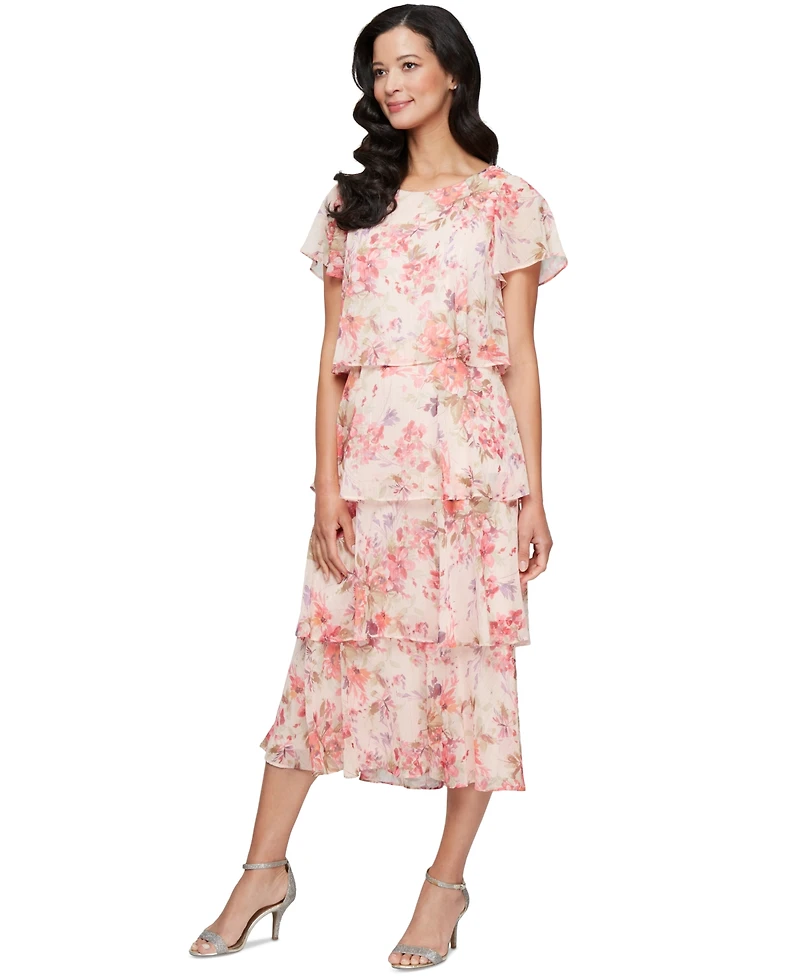 Sl Fashions Women's Floral-Print Tiered Dress