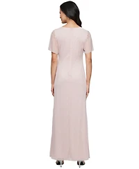 Sl Fashions Women's Round-Neck Flutter-Sleeve Gown