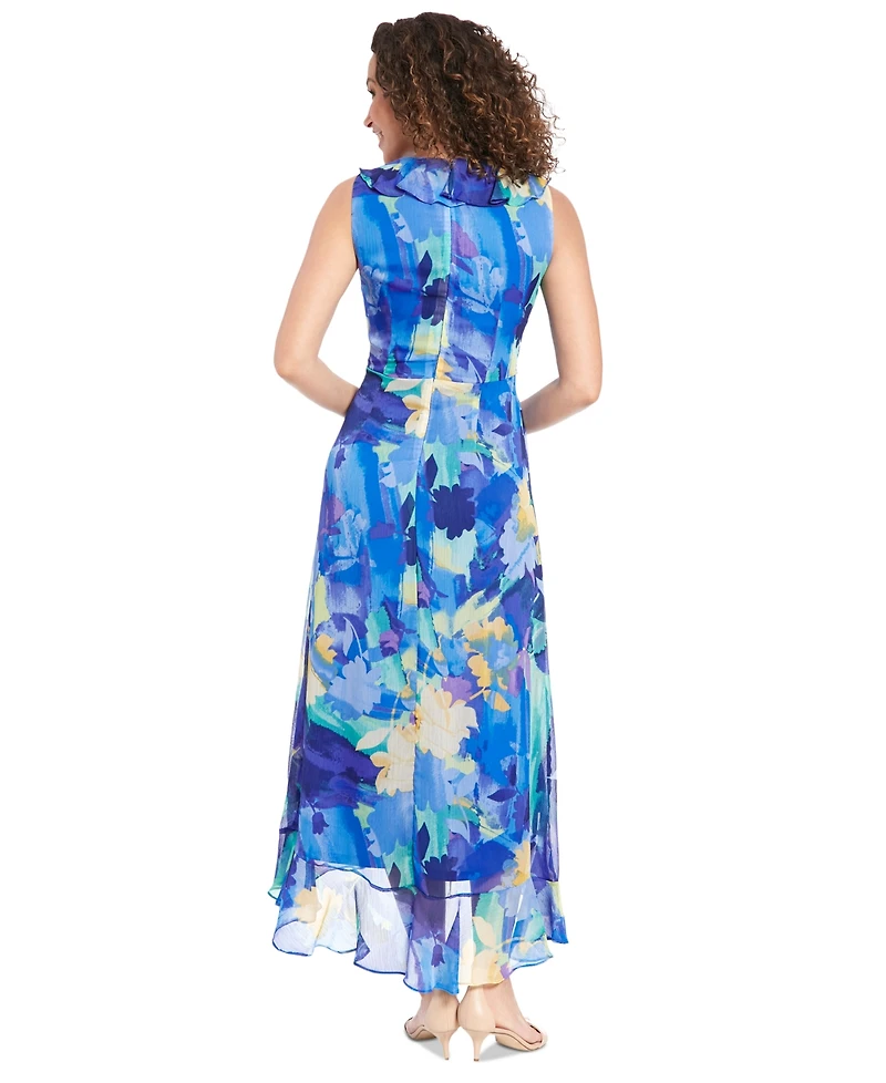 London Times Women's Faux-Wrap Ruffle-Hem Maxi Dress
