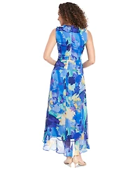 London Times Women's Faux-Wrap Ruffle-Hem Maxi Dress