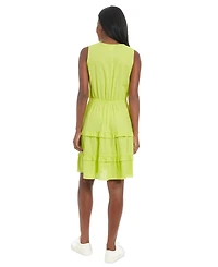 London Times Women's Surplice-Neck Sleeveless Tiered Dress