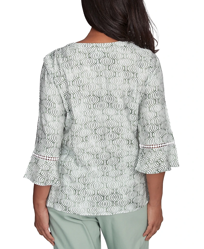 Alfred Dunner Petite Santa Fe Embroidered Flare-Sleeve Top