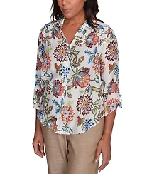 Alfred Dunner Petite Floral-Print Tie-Sleeve Shirt