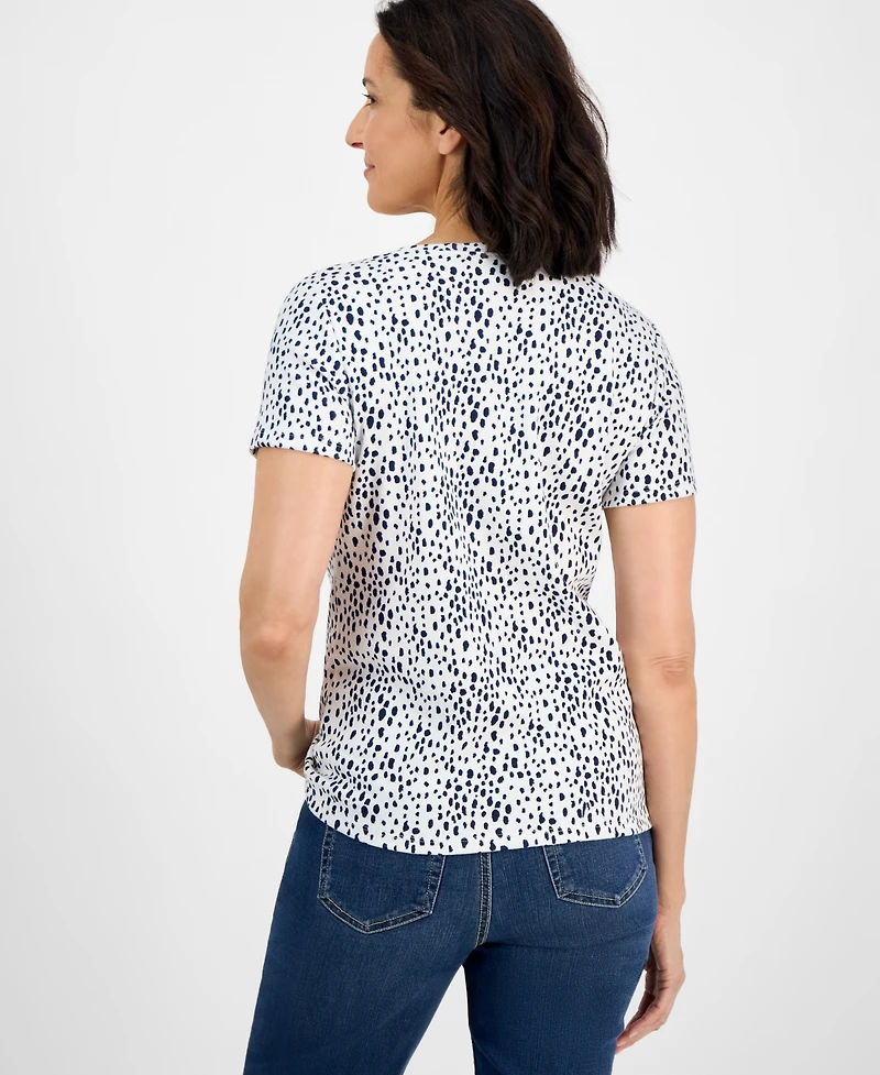 Style & Co Women's Printed Short-Sleeve Cotton Henley Top, Exclusively at Macy's