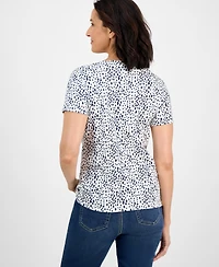 Style & Co Women's Printed Short-Sleeve Cotton Henley Top, Exclusively at Macy's