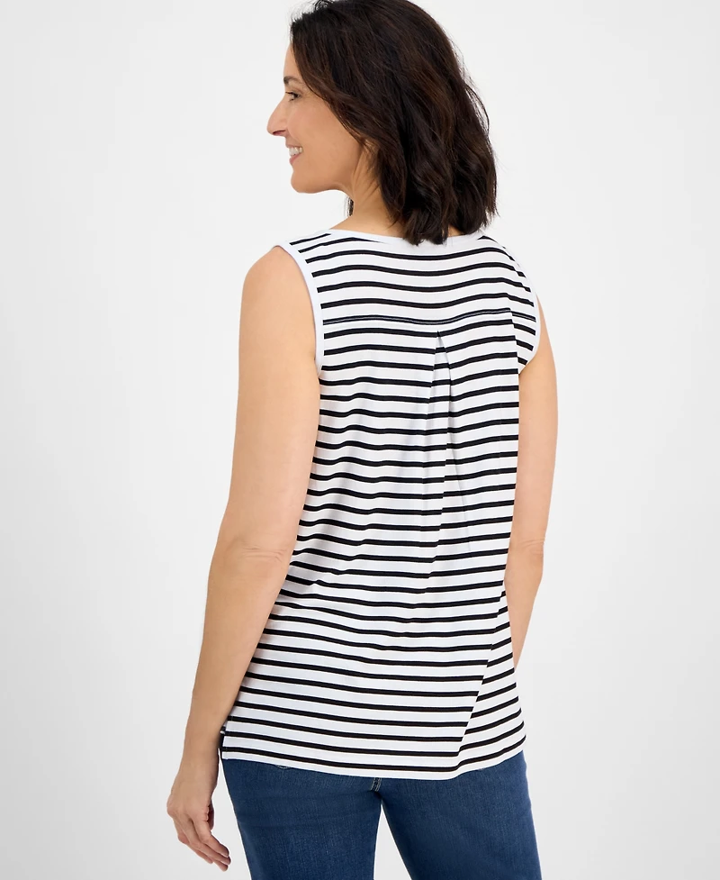 Style & Co Women's Striped Linen Blend V-Neck Tank Top, Exclusively at Macy's