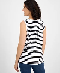 Style & Co Women's Striped Linen Blend V-Neck Tank Top, Exclusively at Macy's