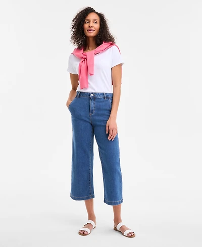 Style & Co Petite High-Rise Cropped Wide-Leg Jeans, Exclusively at Macy's