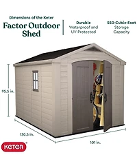 Keter 211203 Factor 8 x 11 All Weather Resistant Outdoor Storage Shed, Taupe