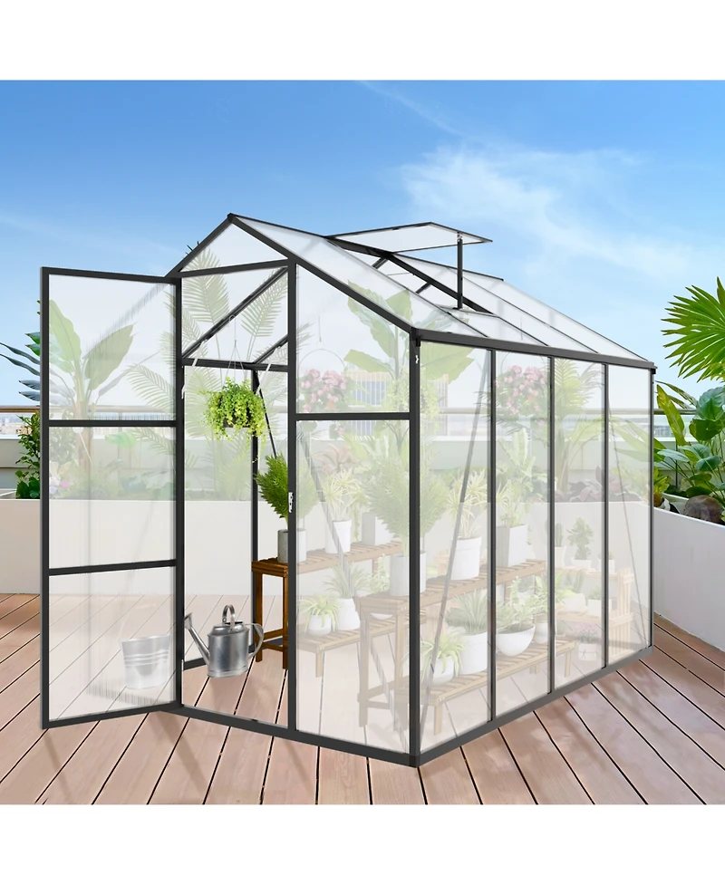 6x8 Ft Aluminum Polycarbonate Greenhouse, Windproof, Heavy Duty