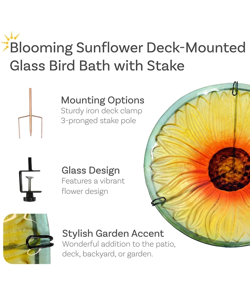 Deck-Mounted/Staked Glass Bird Bath - 10.5” Diameter