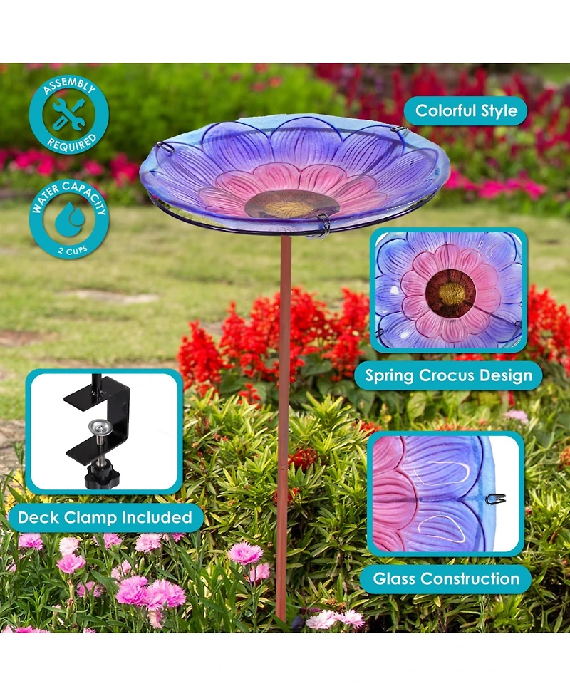 Deck-Mounted/Staked Glass Bird Bath - 10.5” Diameter