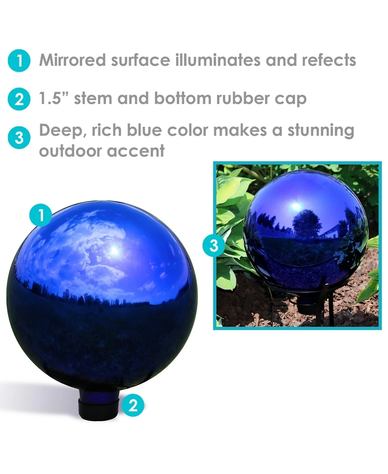 Indoor/Outdoor Reflective Mirrored Surface Garden Gazing Globe Ball with Stemmed Bottom and Rubber Cap