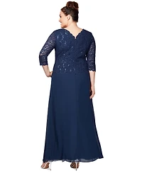 Alex Evenings Plus Sequined Scalloped Edge Lace Top Gown