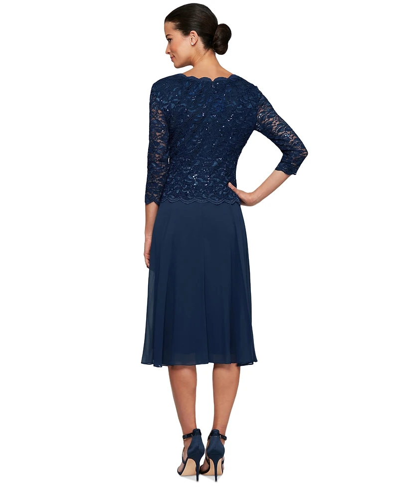 Alex Evenings Sequined Lace Contrast Dress