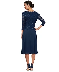 Alex Evenings Sequined Lace Contrast Dress