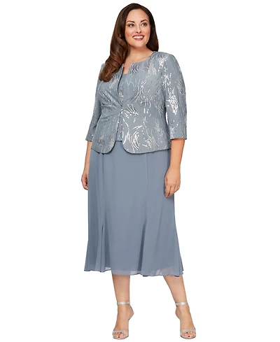 Alex Evenings Plus Sequin Jacket & Midi Dress