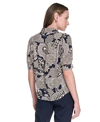 Tommy Hilfiger Women's Printed Point Collar Puff-Sleeve Blouse