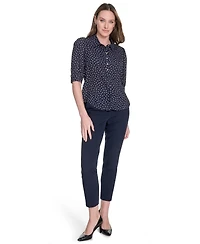 Tommy Hilfiger Women's Printed Point Collar Puff-Sleeve Blouse