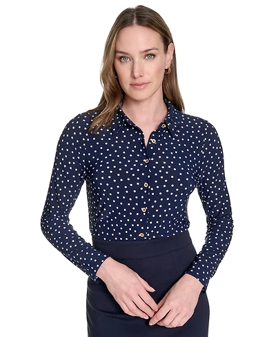 Tommy Hilfiger Women's Dot-Print Long-Sleeve Knit Blouse