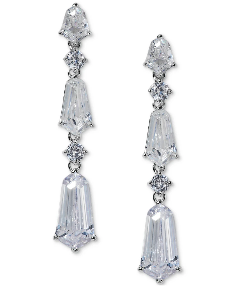 Eliot Danori Silver-Tone Cubic Zirconia Linear Drop Earrings, Exclusively at Macy's