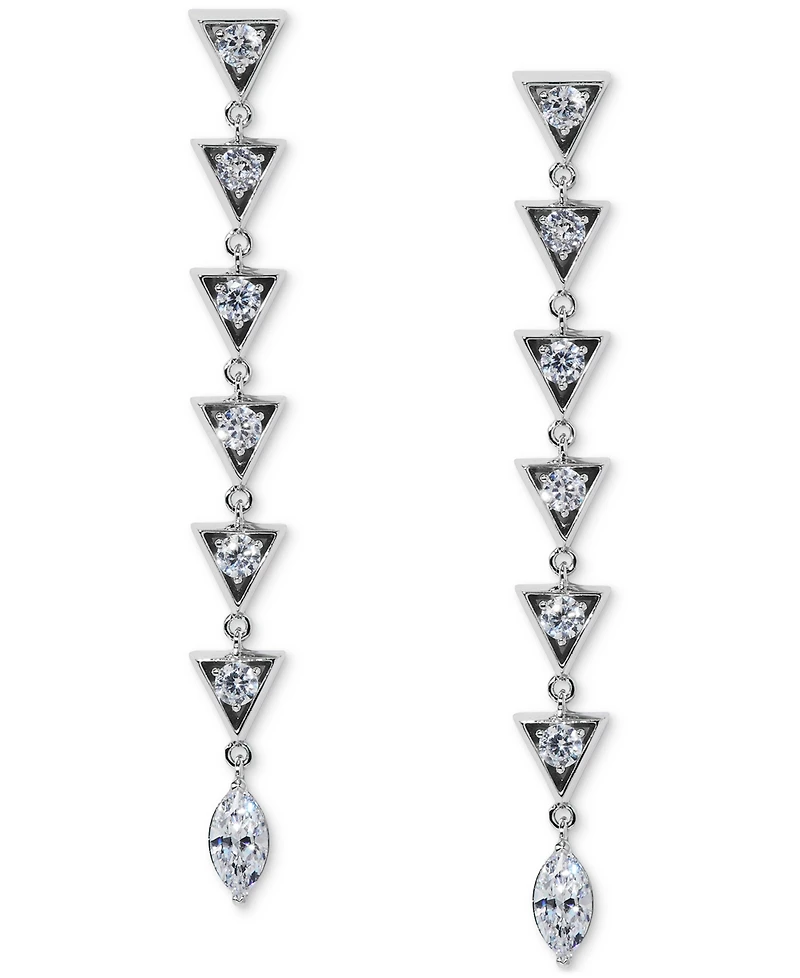 Eliot Danori Silver-Tone Cubic Zirconia Triangle Linear Drop Earrings, Exclusively at Macy's