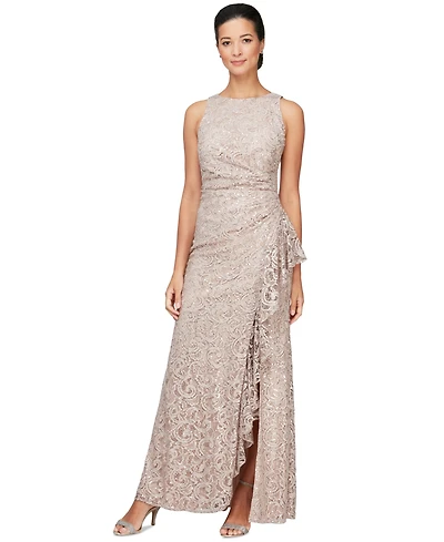 Alex Evenings Sequin Lace Cascading Ruffle Gown